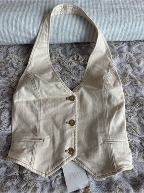 Zara Cream Halter Button Vest